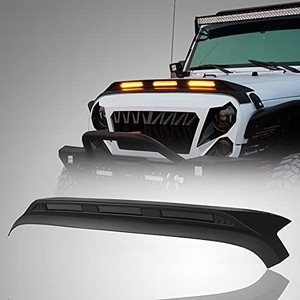 lot 27506 image: Hooke Road Wrangler Hood Protector Bug Deflector Guard wBright Amber Lights Compatible with Jeep Wrangler JK 07-18