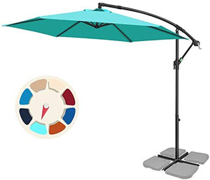 lot 27513 image: FRUITEAM 10-ft Offset Hanging Umbrellas, Garden Patio Outdoor Swimming Pool Umbrellas Large Market Umbrella with Crank & Cross Base, Waterproof UV Protection Cantilever Umbrella Family Gifts
