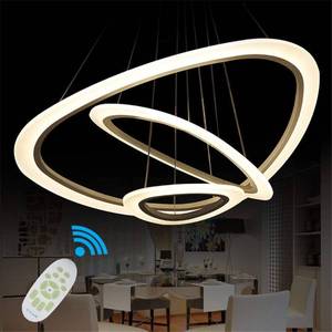 lot 27514 image: Ziplighting Modern LED Chandelier Pendant Light with Triangle Ring Adjustable Pendant Light Ceiling Fixture Contemporary for Bedroom Living Room Dining Room Kitchen Island with Remote Control (White)