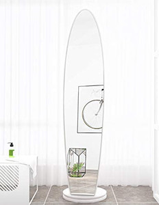 lot 27525 image: Detachable Oval Wood Large Mirror with 5 Hooks for Bags,Clothing and Scarf, 360 Degree Rotating White Full Length Floor Mirror, Wooden Long Mirror, Standing Full Body Mirror