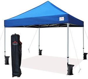 lot 27545 image: UNIQUECANOPY 10x10 Ez Pop Up Canopy Tent Commercial Instant Shelter with Heavy Duty Roller Bag, 4 Canopy Sand Bags, 10x10 FT Blue