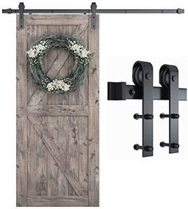 lot 27552 image: SMARTSTANDARD 6.6 Feet Heavy Duty Sturdy Sliding Barn Door Hardware Kit -Smoothly and Quietly -Easy to Install -Includes Step-by-Step Installation Instruction Fit 40 Wide Door Panel (J Shape Hanger)