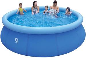 lot 27562 image: Avenli 17808 12 Foot x 30 Inch 2 to 3 Person Capacity Prompt Set Above Ground Kids Inflatable Outdoor Backyard Kiddie Swimming Pool, Blue