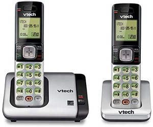 lot 27593 image: VTech CS6719-2 2-Handset Expandable Cordless Phone with Caller IDCall Waiting, Handset Intercom & Backlit DisplayKeypad, Silver