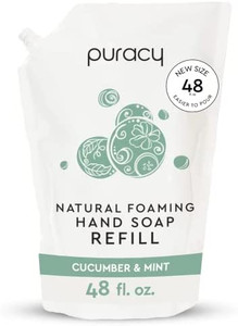 lot 36149 image: Puracy Natural Foaming Hand Soap Refill, Gently Scented with Real Cucumber & Mint, Perfume-Free, Sulfate-Free Hand Wash Foam Refills, Moisturizing Skin Cleanser, 48 Ounce