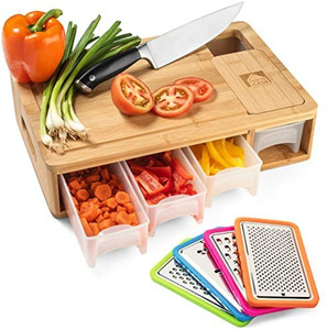 lot 36158 image: How to Casa Bamboo Cutting Board with Containers for Storage - Zero-Mess Meal Prep Station