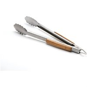lot 36194 image: Outset QV20 Verde Stainless-Steel Locking Tongs with Bamboo Handle