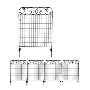 lot 36213 image: MTB Black Coated Steel Decorative Garden Fence Panel 8 Leaves, Folding Metal Fence 44 H36 W (Pkg of 4, Linear Length 12 feet) Garden Fence Border