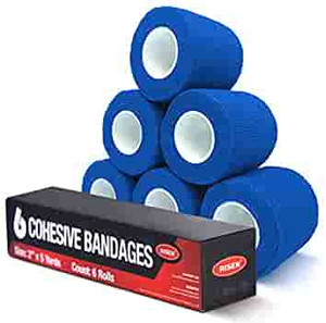 lot 36230 image: RISEN Cohesive Bandage Cohesive Bandage 2�� x 5 Yards, 6 Rolls, Self Adherent Wrap Medical Tape, Adhesive Flexible Breathable First Aid Gauze Ideal for Stretch Athletic(Blue)