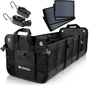 lot 36235 image: Starlings Car Trunk Organizer - Durable Storage SUV Cargo Organizer Adjustable (Black, 3 Compartments)
