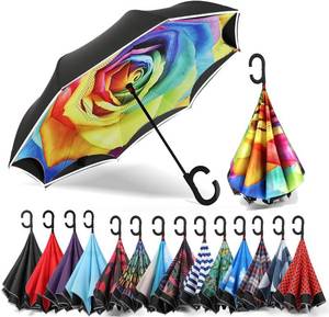 lot 36244 image: Siepasa Auto-open Reverse Umbrella, Umbrella Windproof, Inverted Umbrella, Umbrellas for Women with UV Protection, Upside Down Umbrella with Safe Reflective Stripe(Rainbow rose)