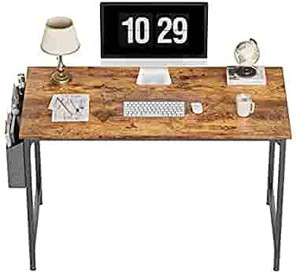 lot 36258 image: CubiCubi Study Computer Desk 47 Home Office Writing Small Desk, Modern Simple Style PC Table, Black Metal Frame, Rustic Brown