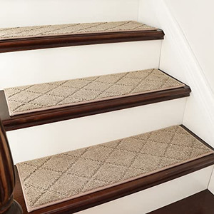 lot 36260 image: COSY HOMEER Soft Edging Stair Treads Non-Slip Carpet Mat 28inX9in Indoor Stair Runners for Wooden Steps, Edging Stair Rugs for Kids and Dogs, 100% Polyester TPE Backing 15pcs,Beige