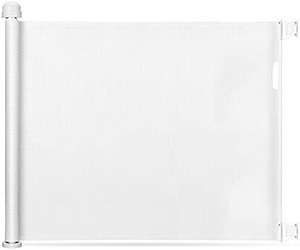 lot 36271 image: Retractable Baby Gate, Momcozy Mesh Safety Gate for Babies and Pets, Extra Wide Safety Baby Gate 33.7 Tall, Extends to 55 Wide, Pet Dog Gate for doorways, Stairs, Hallways, IndoorOutdoor (White)