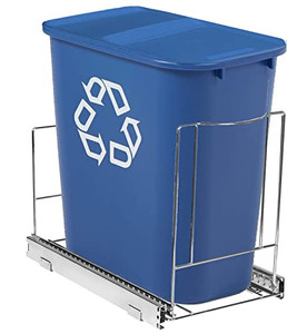 lot 36281 image: Richards Homewares, Pull Out Trash Can Under Cabinet, Heavy Duty Adjustable Garbage SlideOut Shelf for Kitchen - Waste Basket Not Included �� Durable Metal, Chrome Finish