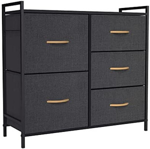 lot 36295 image: SOOROCK 5 Drawers Dressers for Bedroom, Fabric Chest of Drawers Organizer Furniture for Closet, Entryway,Hallway, Nursery Room (Black)