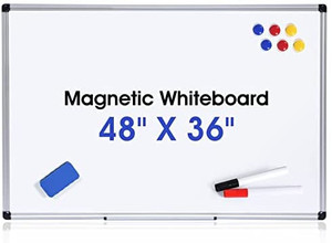 lot 36305 image: Board2by Magnetic Dry Erase Board 48 x 36 Inch, Silver Aluminum Frame 4x3 Whiteboard, Wall-Mounted White Board for Wall, Large Combination Board with Pens, Magnets and Pins for Office, School
