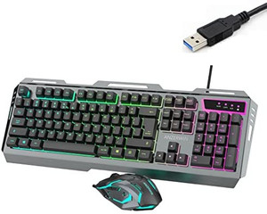 lot 36314 image: Keyboard and Mouse Combo for Gaming,Color Changing Keyboard Metal Framed,LED Backlit Gaming Keyboad,USB PC Mouse Keyboard for Gaming,RGB Keyboard Mouse,Lighted Keyboard,for Xbox PS4 Gamer