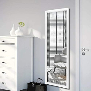 lot 36317 image: NeuType Full Length Mirror Decor Wall Mounted Mirror Hanging Mirror On The Door or On The Wall Polystyrene Frame Dressing Mirror (White, 44 x 16)