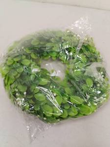 lot 36354 image: Pomeat Artificial Green Leaves Wreath, Artificial Round Boxwood Wreath 10.24 INCH Green Wreath for Front Door Wall Window Decoration