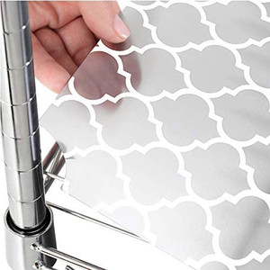 lot 39502 image: Gorilla Grip Heavy Duty Wire Shelf Liners, Waterproof Value Pack for Wired Metal Rack Shelving and Cabinets Shelves, Protector Mat, Liner Cover for Kitchen Pantry, Garage, Set of 4, 36x14 Quatrefoil