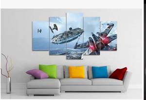 lot 39513 image: 5 pieces canvas wall art Millennium Falcon X Wing star