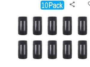 lot 39535 image: GOOVI 12 Inches x 2 Inches Black Malleable Steel Pipe Fitting, 12 Inches Black Pipe Threaded Pipe Nipples, Build Vintage DIY Shelving Steampunk Furnitur, 10 Pack.