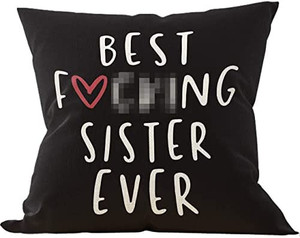 lot 39537 image: Best Sister Ever Throw Pillow Case, Sister Birthday Gift, Gifts for Soul Sister, Sister Room Decor, Sister Gifts for Sister in Law, 18 x 18 Inch Black Linen Cushion Cover for Sofa Couch Bed