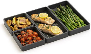 lot 39538 image: The Original Modular Sheet Pan Dividers, Premium Bakeware, Non Stick Silicone, Sheet Pan Cooking Reimagined 4 Dividers, Charcoal