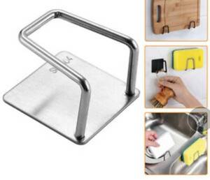 lot 39540 image: 5PCS Adhesive Sponge Holder Sink Caddy for Kitchen Accessories Stainless Steel
