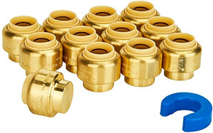 lot 39578 image: SUNGATOR 10-Pack Push Fit PEX End Cap, 12-Inch Push-to-Connect, Lead Free Brass Plumbing Fittings with Disconnect Clip for Copper, CPVC
