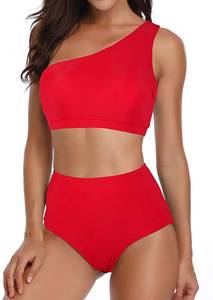 lot 39583 image: NAFLEAP Women One Shoulder Swimsuit Tankini High Waisted Bikini Set 2 Pieces Push Up Bathing Suit Size XL 16-18
