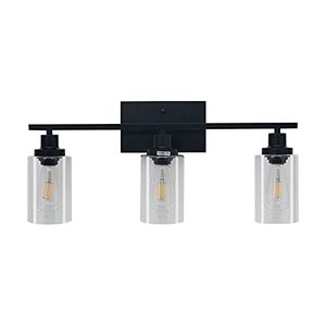 lot 33971 image: NC Wall Sconce Black with Clear Glass Shade Vanity Light and Wall Light Fixtures for Living Room Bedroom Island Kitchen Bathroom Mirror cabinets Make-up and Dressing Room Lighting (E26) (3-Light)
