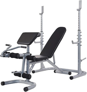 lot 3153 image: BalanceFrom RS 60 Multifunctional Workout Station Adjustable Olympic Workout Bench with Squat Rack, Leg Extension, Preacher Curl, and Weight Storage, 800-Pound Capacity, Gray