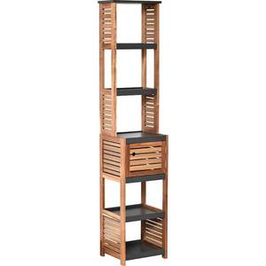 lot 3164 image: Elements 15.3 in. W x 11.12 in. D x 67 in. H Wood Gray Acacia Freestanding Tower Linen Cabinet with 1 Door 5 Shelves, Acacia Grey