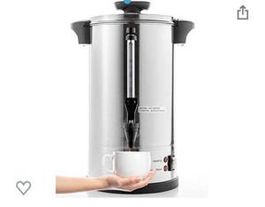 lot 3174 image: SYBO 2021 UPGRADE SR-CP-50C Commercial Grade Stainless Steel Percolate Coffee Maker Hot Water Urn for Catering, 55-Cup 8 L, Metallic