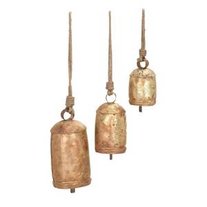 lot 3186 image: DecMode Small Chestnut-Inspired Bell Chimes With Rope Set of 3 22 x 5, 18 x 4, 12 x 3