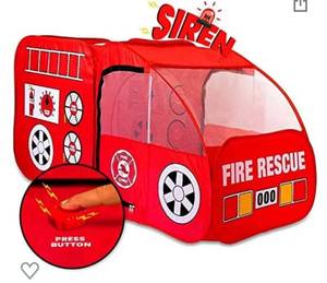 lot 3224 image: Fire Truck Tent for Kids Toddlers Boys & Girls - Red Fire Engine Pop Up Pretend Playhouse Indoors & Outdoors - Quick Set Up Weather Proof Fabric Foldable & Spacious �� Great Gift Idea