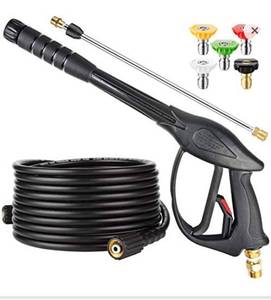 lot 10339 image: YAMATIC Pressure Washer Gun and Hose with Easy Pull Trigger, 3700 PSI Power Washer Gun Replacement. Retails $80