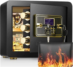 lot 10347 image: 1.2 Cub Fireproof Safe Box with Fireproof Waterproof Money Bag, Security Money Safe with LED Light Emergency Battery Box, Home Safe. Retails $136