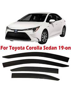lot 10375 image: Tape-On Dark Tinted Side Window Visor Deflectors Vent Rain Guards Compatible with Toyota Corolla Sedan.