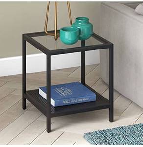 lot 10437 image: Henn&Hart Contemporary Metal Side Table with Glass Top in Blackened Bronze