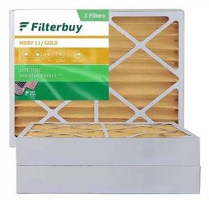 lot 10475 image: Filterbuy 18x24x4 Air Filter MERV 11, Pleated HVAC AC Furnace Filters (3-Pack, Gold)