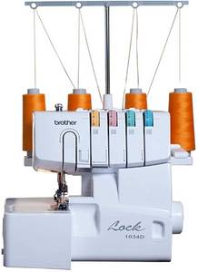 lot 10334 image: Brother Serger, 1034D, Heavy-Duty Metal Frame Overlock Machine, 1,300 Stitches Per Minute, Removeable Trim Trap. Retails $249