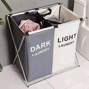 lot 10460 image: 125L Laundry Basket Clothes Hamper Organizer Sorter Storage Foldable 2 Sections Hampers