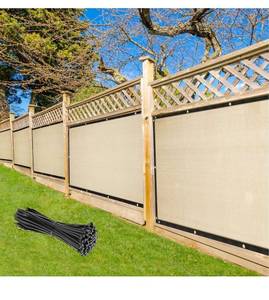 lot 10396 image: SHADESPEARE Customized 6 x 22 Beige Fence Privacy Screen,with Bindings & Grommets,Heavy Duty.