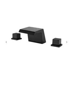 lot 10399 image: Mondawe Black 2-handle 8-in widespread Bathroom Sink Faucet. Retails $165