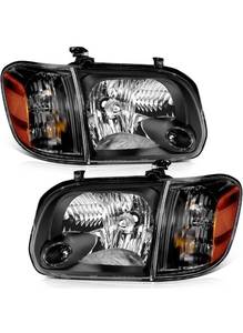 lot 10401 image: LSAILON Headlight Assembly Replacement Fit 2005-2007 For Toyota Sequoia,2005-2006 For Toyota Tundra Double Cab 4 Door Only Black Housing Amber Reflector Clear Lens. Retails $175