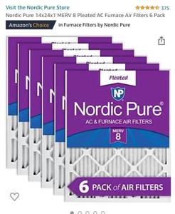 lot 10403 image: Nordic Pure 14x24x1 MERV 8 Pleated AC Furnace Air Filters 6 Pack