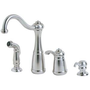 lot 10404 image: Marielle 1-Handle Kitchen Faucet with Side Wand & Soap Dispenser in Stainless Steel
